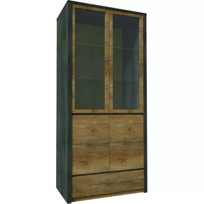 Zweitürige Glasvitrine FEREIRA - Lefkas Eiche / Grau