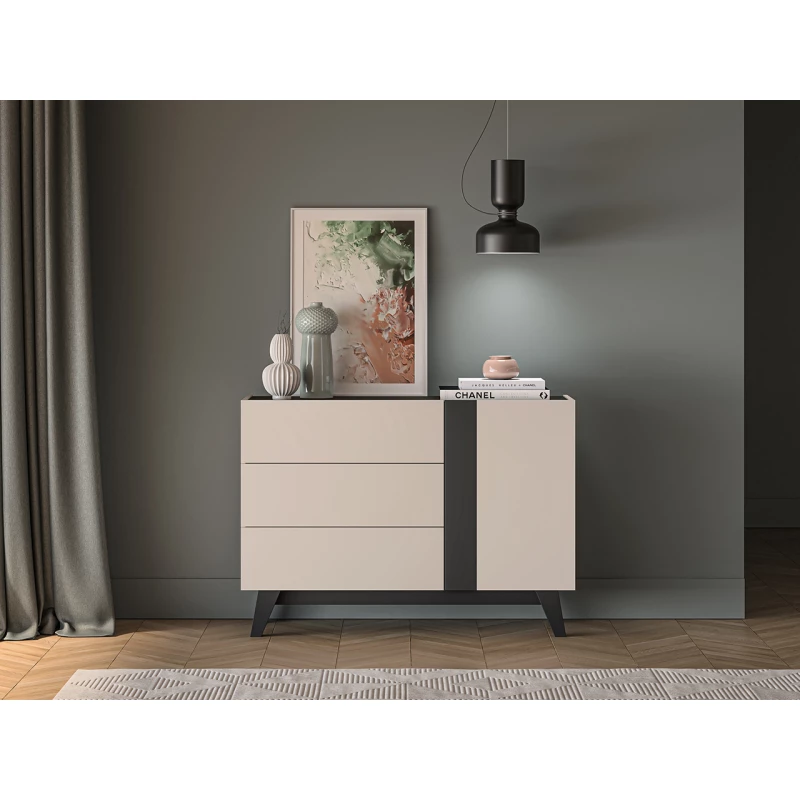 Breite Kommode CHARLOTTE - Kaschmir / Schwarz