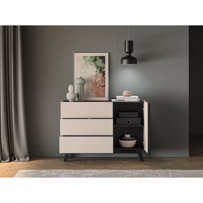 Breite Kommode CHARLOTTE - Kaschmir / Schwarz