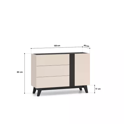 Breite Kommode CHARLOTTE - Kaschmir / Schwarz