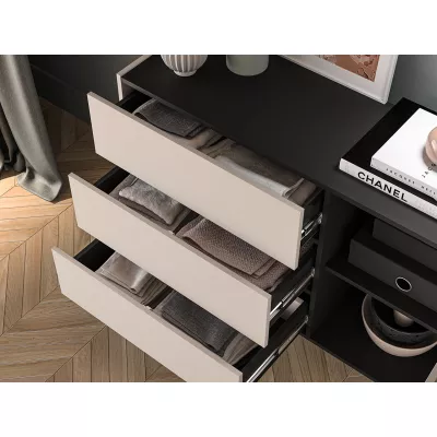 Breite Kommode CHARLOTTE - Kaschmir / Schwarz