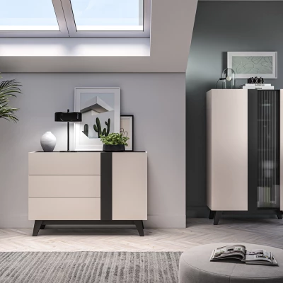 Breite Kommode CHARLOTTE - Kaschmir / Schwarz