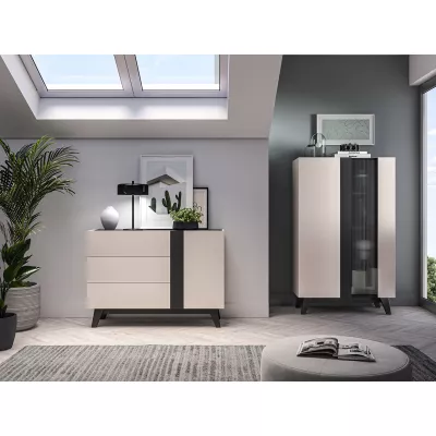 Breite Kommode CHARLOTTE - Kaschmir / Schwarz