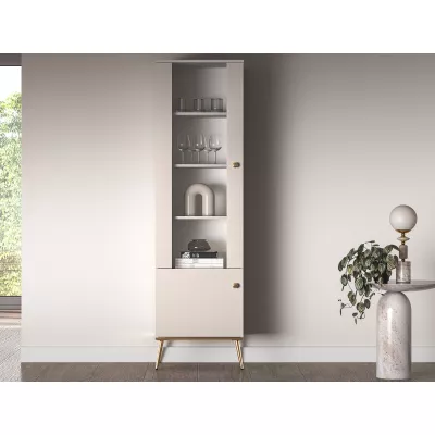 Schmale Glasvitrine LUNA - Kaschmir / Gold