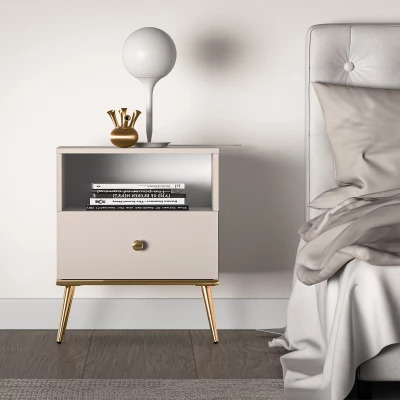 LUNA Nachttisch - beige / gold