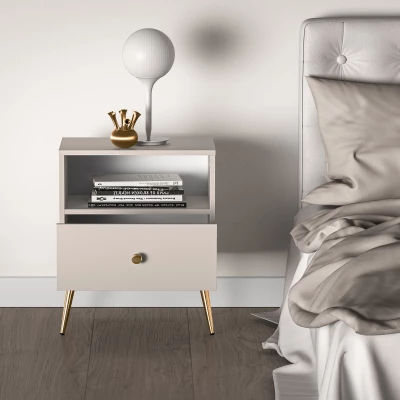 LUNA Nachttisch - beige / gold