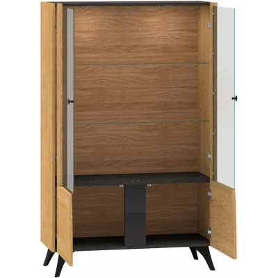 Vitrine mit Glastüren ANNIKA - baltische Düneneiche / schwarze Portlandesche