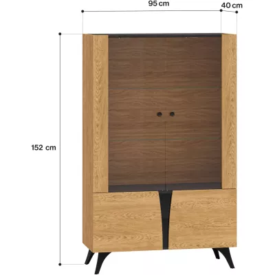 Vitrine mit Glastüren ANNIKA - baltische Düneneiche / schwarze Portlandesche