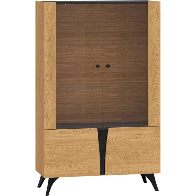 Vitrine mit Glastüren ANNIKA - baltische Düneneiche / schwarze Portlandesche