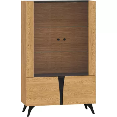 Vitrine mit Glastüren ANNIKA - baltische Düneneiche / schwarze Portlandesche