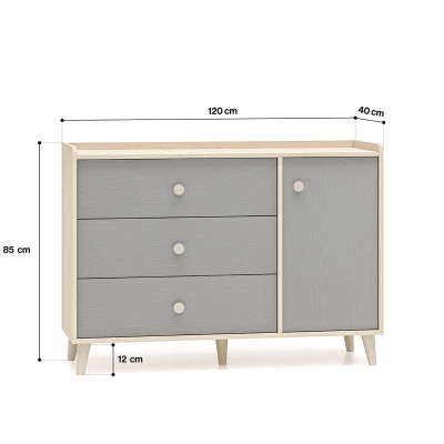 Kombinierte Kinderkommode OLIVIA - beige / grau