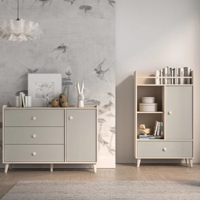 Kombinierte Kinderkommode OLIVIA - beige / grau