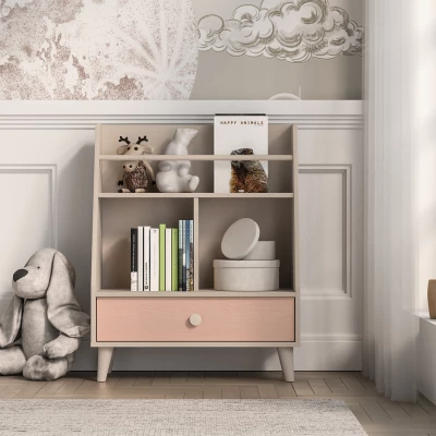 Regal mit Schublade fürs Kinderzimmer OLIVIA - beige/rosa