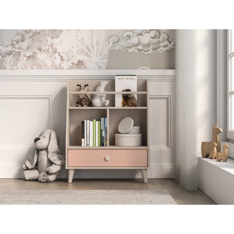 Regal mit Schublade fürs Kinderzimmer OLIVIA - beige/rosa