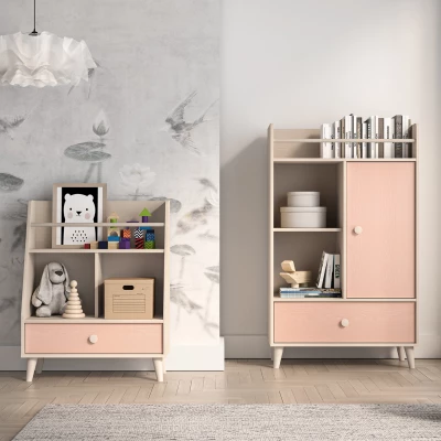 Regal mit Schublade fürs Kinderzimmer OLIVIA - beige/rosa