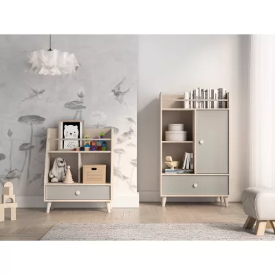 Regal mit Schublade für Kinderzimmer OLIVIA - beige/grau