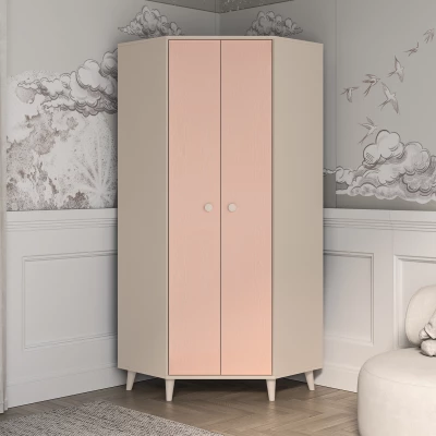 Eckkleiderschrank 80 cm für Kinderzimmer OLIVIA - beige/rosa