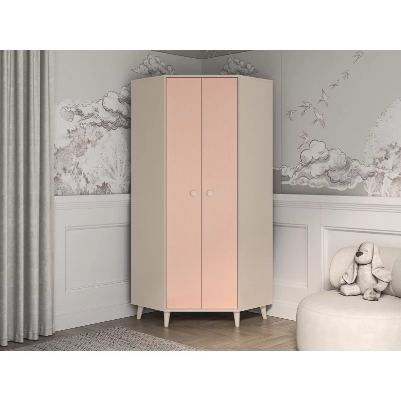 Eckkleiderschrank 80 cm für Kinderzimmer OLIVIA - beige/rosa