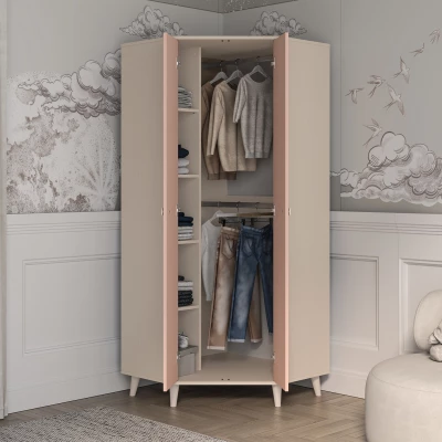 Eckkleiderschrank 80 cm für Kinderzimmer OLIVIA - beige/rosa