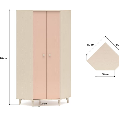 Eckkleiderschrank 80 cm für Kinderzimmer OLIVIA - beige/rosa