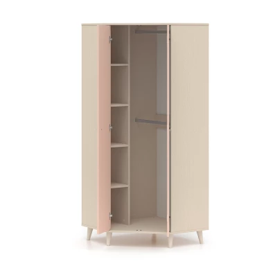 Eckkleiderschrank 80 cm für Kinderzimmer OLIVIA - beige/rosa
