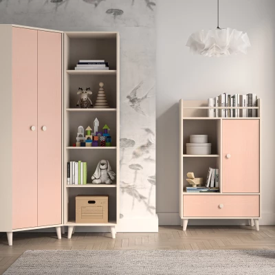 Eckkleiderschrank 80 cm für Kinderzimmer OLIVIA - beige/rosa