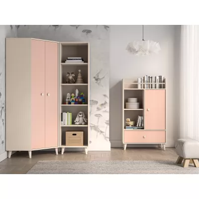 Eckkleiderschrank 80 cm für Kinderzimmer OLIVIA - beige/rosa