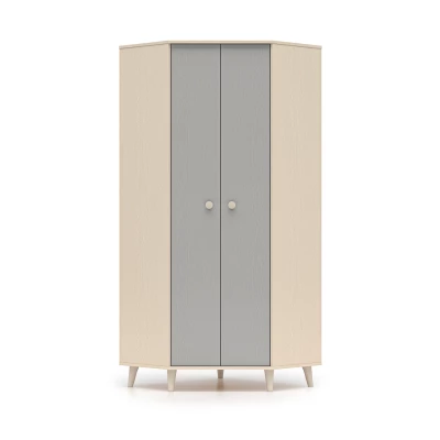 Eckkleiderschrank 80 cm für Kinderzimmer OLIVIA - beige/grau