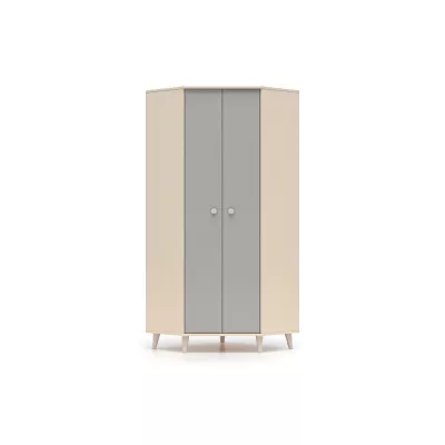 Eckkleiderschrank 80 cm für Kinderzimmer OLIVIA - beige/grau