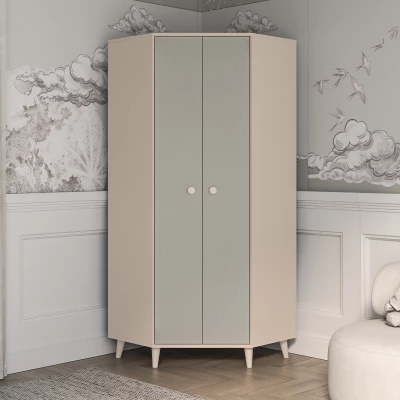 Eckkleiderschrank 80 cm für Kinderzimmer OLIVIA - beige/grau