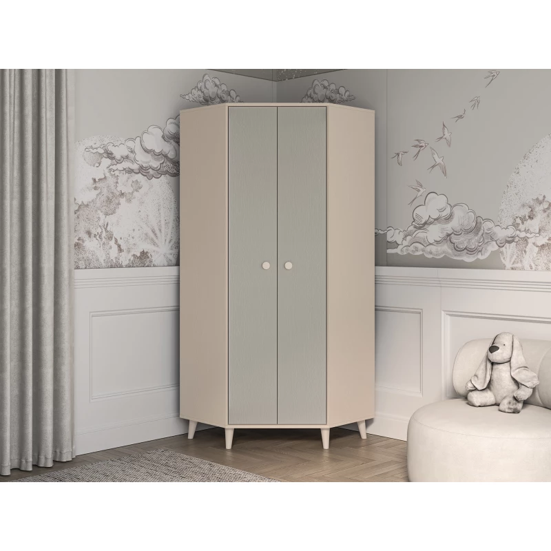 Eckkleiderschrank 80 cm für Kinderzimmer OLIVIA - beige/grau