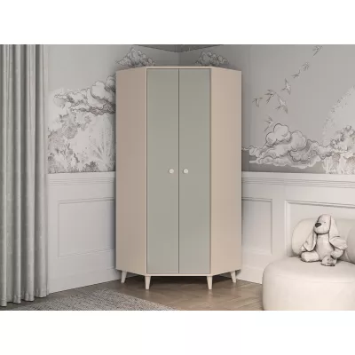 Eckkleiderschrank 80 cm für Kinderzimmer OLIVIA - beige/grau
