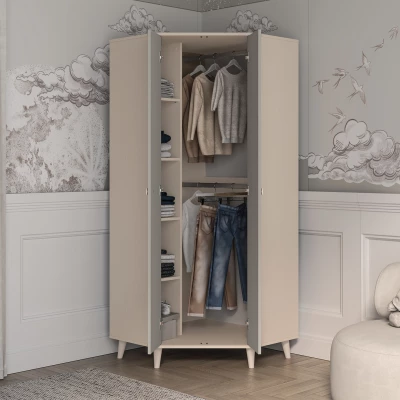 Eckkleiderschrank 80 cm für Kinderzimmer OLIVIA - beige/grau