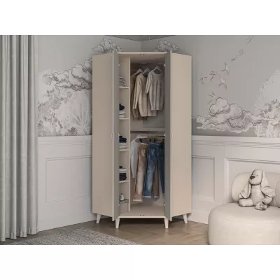 Eckkleiderschrank 80 cm für Kinderzimmer OLIVIA - beige/grau