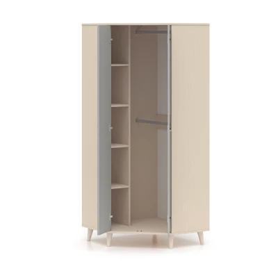 Eckkleiderschrank 80 cm für Kinderzimmer OLIVIA - beige/grau