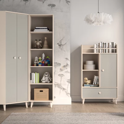 Eckkleiderschrank 80 cm für Kinderzimmer OLIVIA - beige/grau