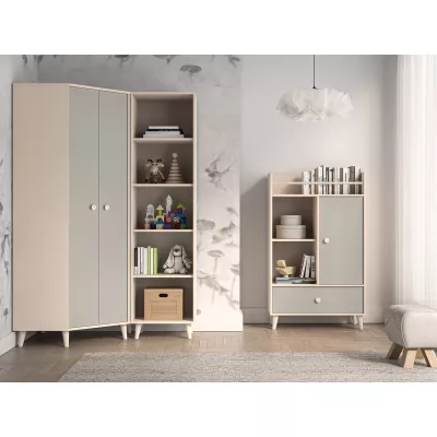 Eckkleiderschrank 80 cm für Kinderzimmer OLIVIA - beige/grau