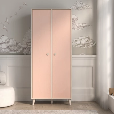 Zweitüriger Kleiderschrank 80 cm für Kinderzimmer OLIVIA - beige/rosa