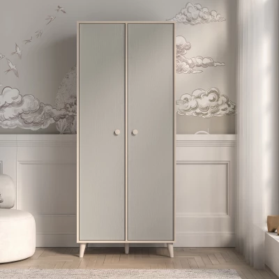 Zweitüriger Kleiderschrank 80 cm für Kinderzimmer OLIVIA - beige/grau