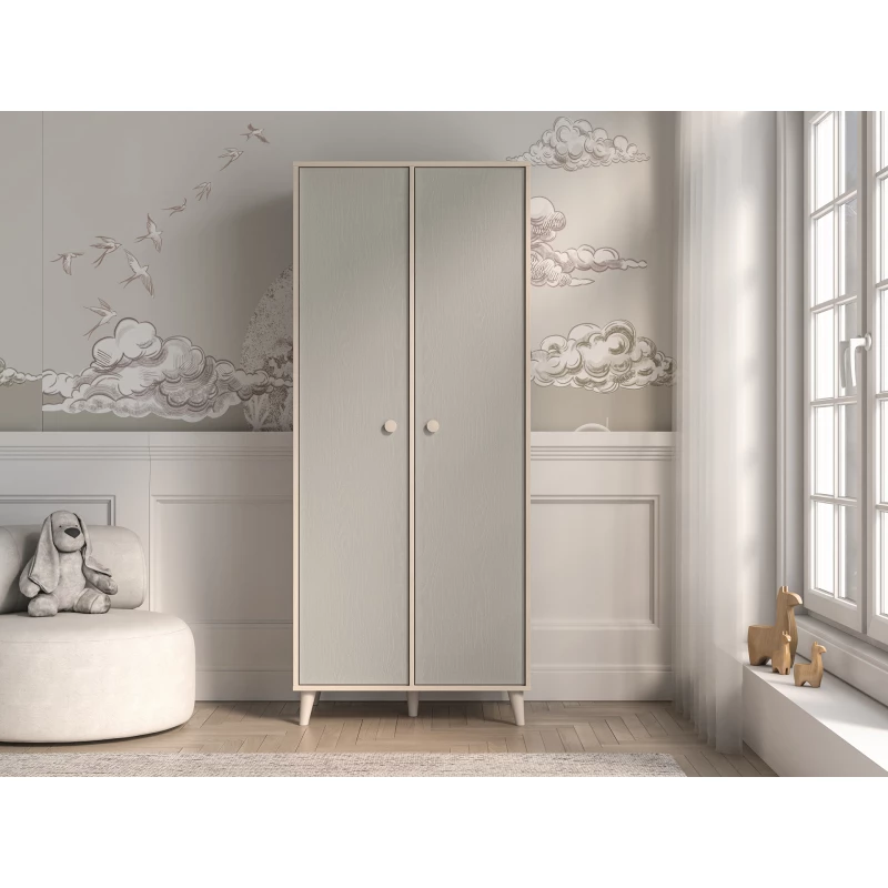 Zweitüriger Kleiderschrank 80 cm für Kinderzimmer OLIVIA - beige/grau
