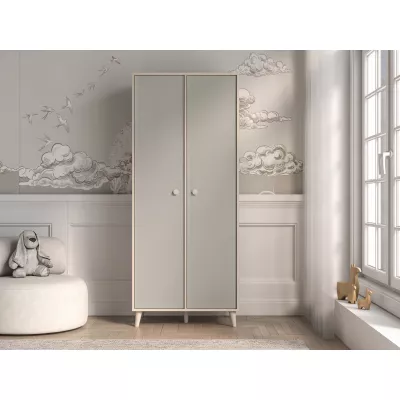 Zweitüriger Kleiderschrank 80 cm für Kinderzimmer OLIVIA - beige/grau