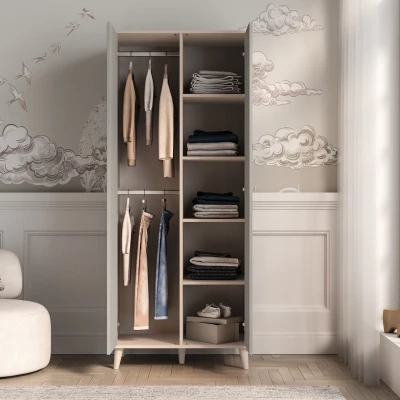 Zweitüriger Kleiderschrank 80 cm für Kinderzimmer OLIVIA - beige/grau