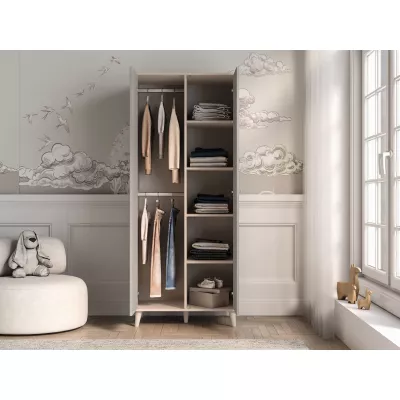 Zweitüriger Kleiderschrank 80 cm für Kinderzimmer OLIVIA - beige/grau