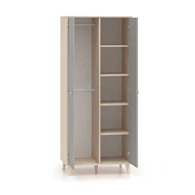 Zweitüriger Kleiderschrank 80 cm für Kinderzimmer OLIVIA - beige/grau