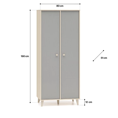 Zweitüriger Kleiderschrank 80 cm für Kinderzimmer OLIVIA - beige/grau