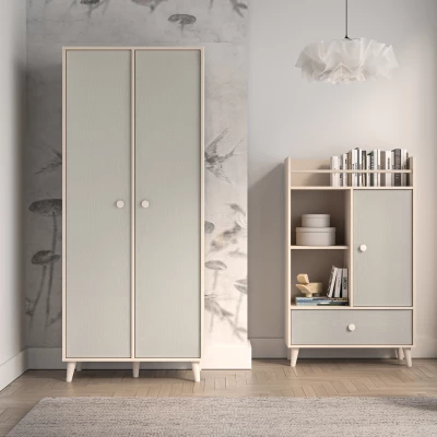 Zweitüriger Kleiderschrank 80 cm für Kinderzimmer OLIVIA - beige/grau