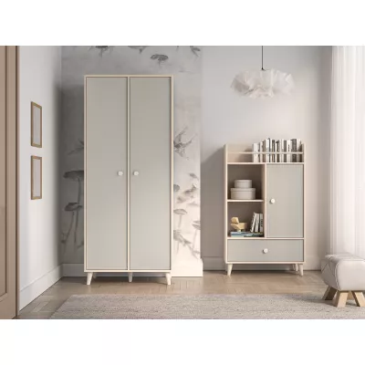 Zweitüriger Kleiderschrank 80 cm für Kinderzimmer OLIVIA - beige/grau