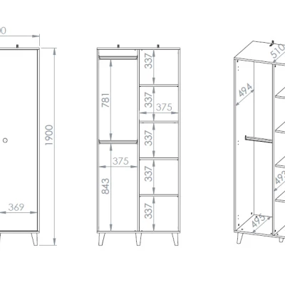 Zweitüriger Kleiderschrank 80 cm für Kinderzimmer OLIVIA - beige/grau