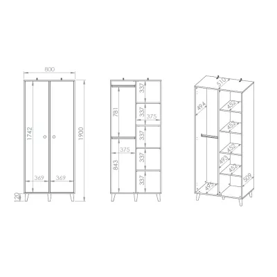 Zweitüriger Kleiderschrank 80 cm für Kinderzimmer OLIVIA - beige/grau