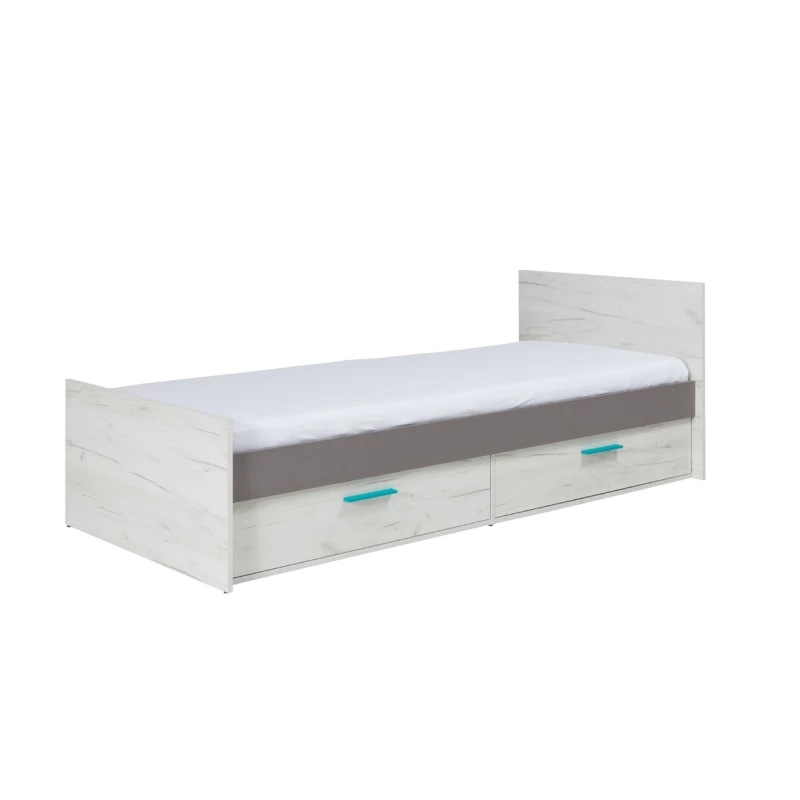 Einzelbett 90x200 DEANY - Kraft Eiche / Esche / Türkis
